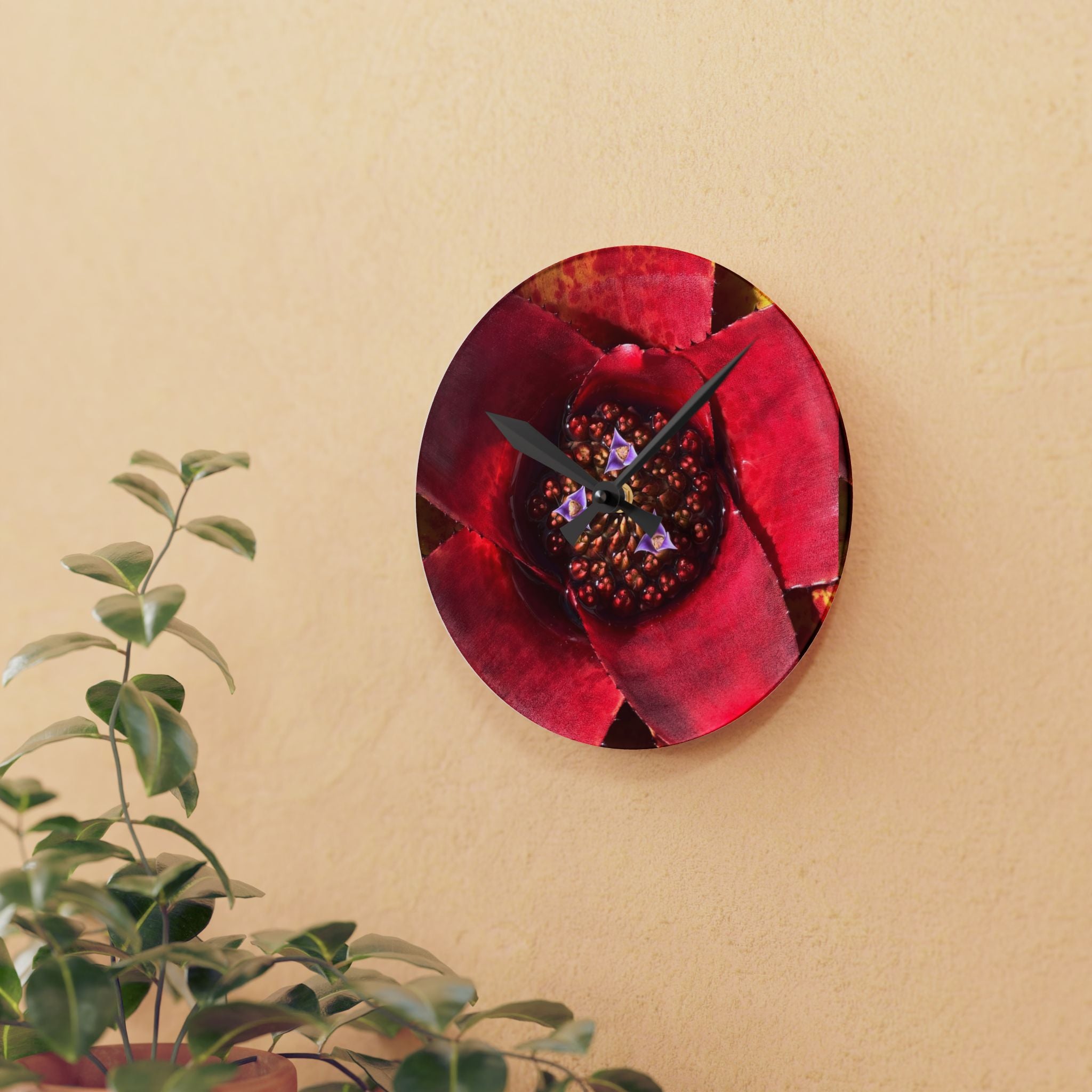 Red Flower Close-Up Acrylic Wall Clock