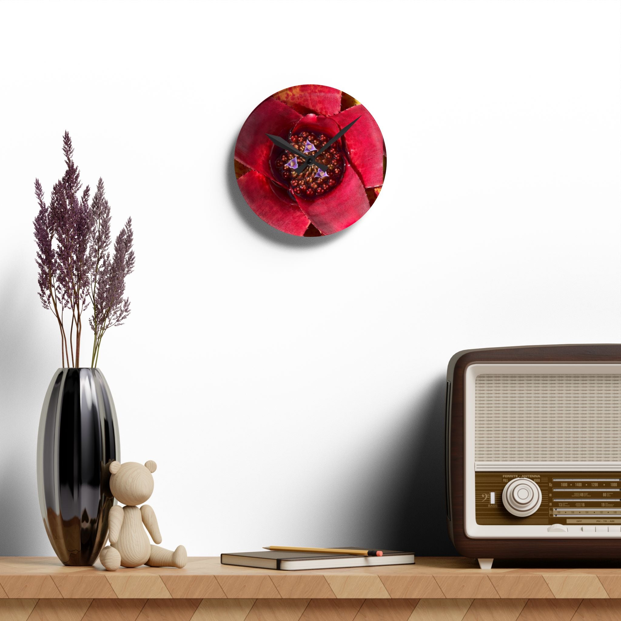 Red Flower Close-Up Acrylic Wall Clock